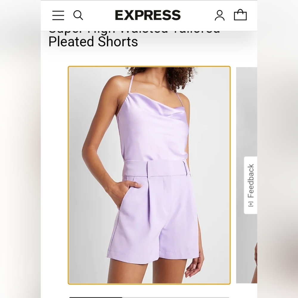 NWT Express Super High Waisted Tailored Pleated Shorts - lilac purple - size 10